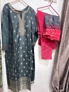 Embroidered Silk Kurta Set with Pants