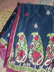 Blue Silk Saree with Floral Print