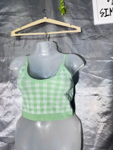 Green Gingham Crop Top