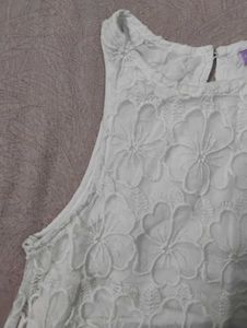 White High Neck Lace Floral Sleevless Top