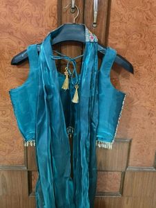 Teal Blue Heavy Embroidered &amp; Organza Lehenga Set