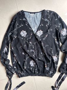 Boohoo Floral Wrap Blouse