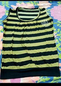Purple Long Sleeve T-Shirt &amp; Green Stripped top