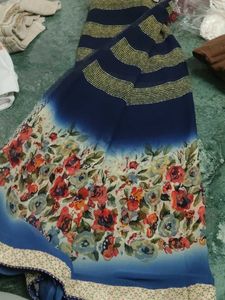 Navy Blue Floral Print Saree