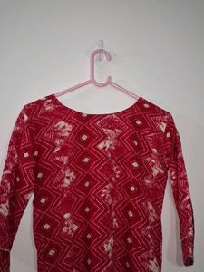 Red Geometric Jaipuri Print Kurta