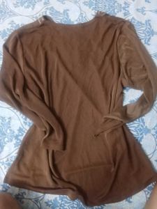 Brown Embellished Long Sleeve Top