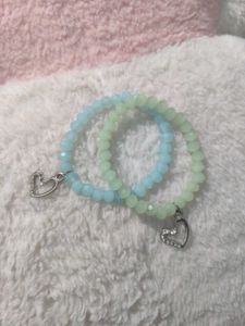 Beaded Bracelets with Heart Charm 🪩 ( 2 pc )