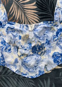 Blue Floral Print Corset Top