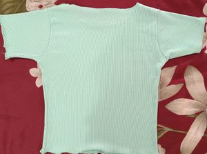 Light Blue Ribbed Lettuce Hem Top