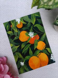 🎨 Oranges and Leaves – Hand-Painted Artwork