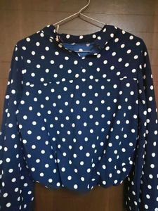 Navy Polka Dot Bell Sleeve Top
