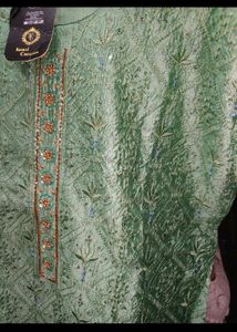 Elegant Mint Green Kurta with Intricate Embroidery