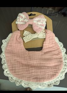 Pink Baby Bib & Bow Set