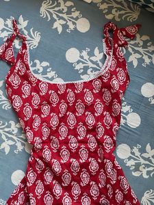 Red Paisley Print Tie-Up Blouse