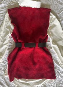 Alamode by akanksha Red Knit Vest With White shirt
