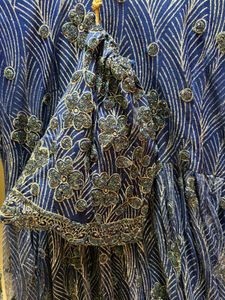 Elegant Blue crystal work Gown with Clutch