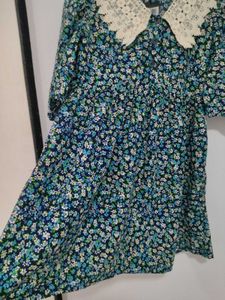 Floral Mini Dress with Crochet Collar