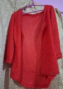 Red Soft Fur Shrug