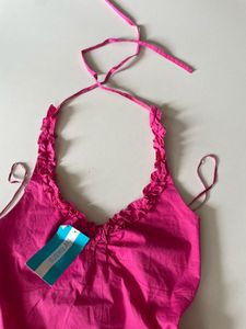 Hot Pink Ruffled Halter Neck Top
