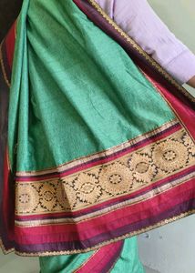 Beautiful Green Saree kasab border