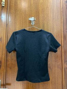 Chic Black V-Neck Tie-Up Blouse