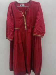 Red Kurta with Gold Trim