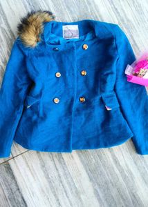 Stylish Blue Jacket with Fur Trim,fur coat