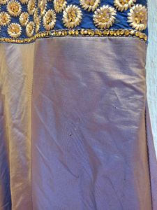 Dual-Tone Navy &amp; Purple Silk Gown