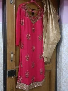 Designer Pink Kurta Set with Golden Pants