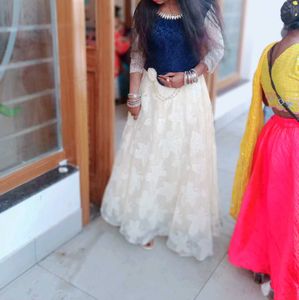 Elegant Cream &amp; Navy Blue Lehenga Choli Set