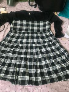 Black &amp; White Plaid Tiered Dress