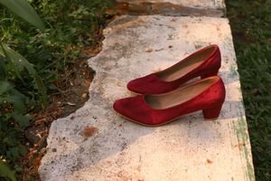 EXPORT QUALITY Burgundy Velvet Block Heel Pumps