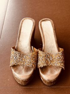 Sparkling Golden Wedge Heels