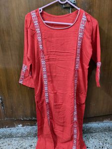 Red Kurta with White Embroidery