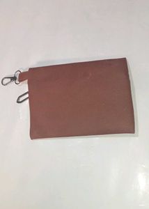Brown Zipper Pouch with Keychain Clip