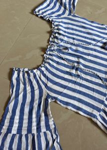 Blue and White Striped Off-Shoulder Top
