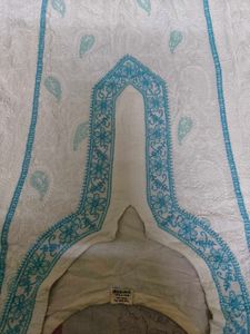 White Kurta with Blue Embroidery