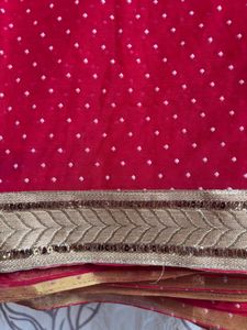 Stunning Red Georgette Saree with Golden Border &amp;