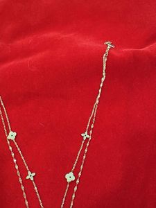 Double Chain Necklace with Clover Pendant