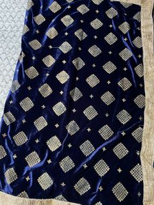 Elegant Navy Blue Velvet saree with Gold Embellish