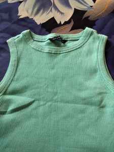 Mint Green Ribbed Tie-Front Crop Top