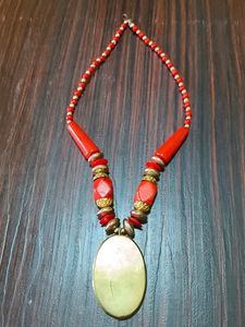 Brass Plated Red Stone Necklace..