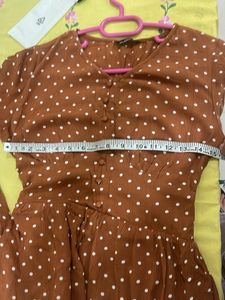 zudio Brown Polka Dot Tiered Dress