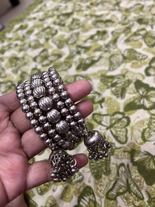 Oxidised Silver Bracelet with Jhumkas