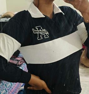 Black &amp; White Striped Polo Top