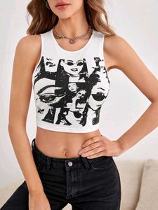 20286. Graphic Print Crop Tank Top