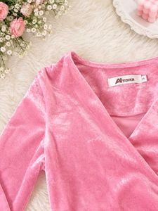 Cute Pink Velvet Ruched Mini Dress