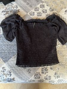 Black Smocked Puff Sleeve Top size S