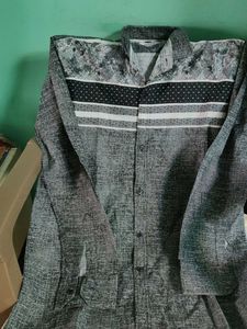 Men’s Printed Casual Shirt – Charcoal Grey – Full