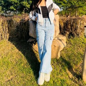 Light Wash Denim Cargo Jeans